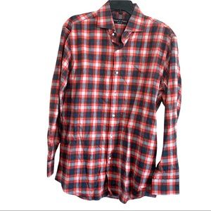 Daniel H. Finney Mens Slim Fit Plaid Button Front Shirt Red Blue Size Large